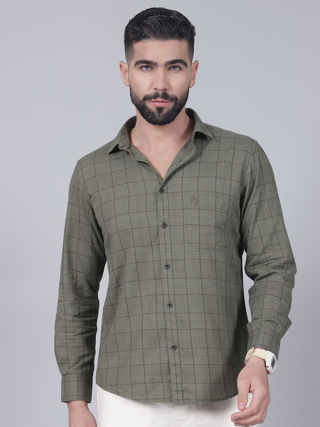 Cantabil Men Original Windowpane Checks Checked Casual Shirt