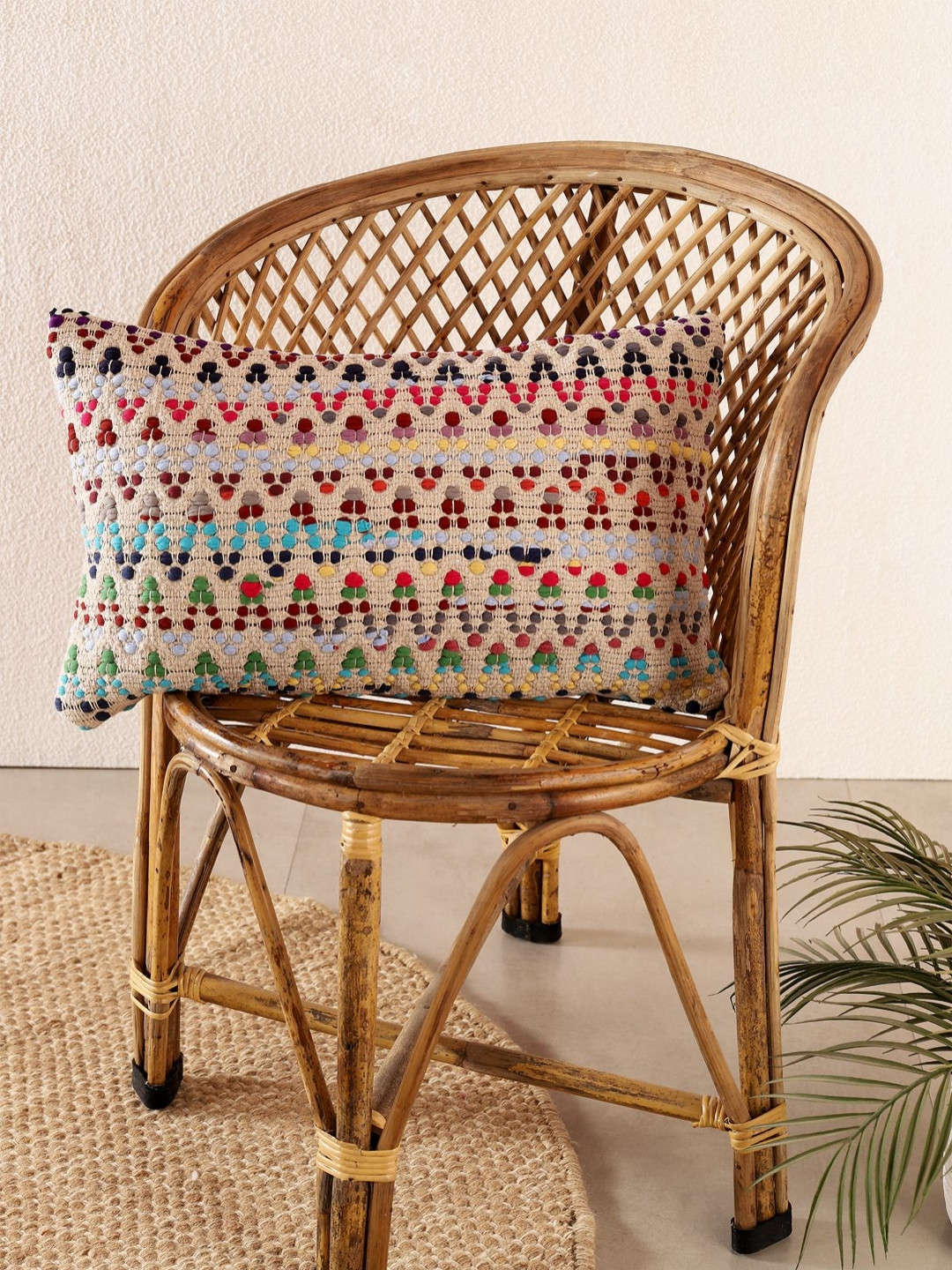 HANDICRAFT PALACE Zig Zag Geometric Cotton Embroidered Rectangle Cushion Cover -12x20In