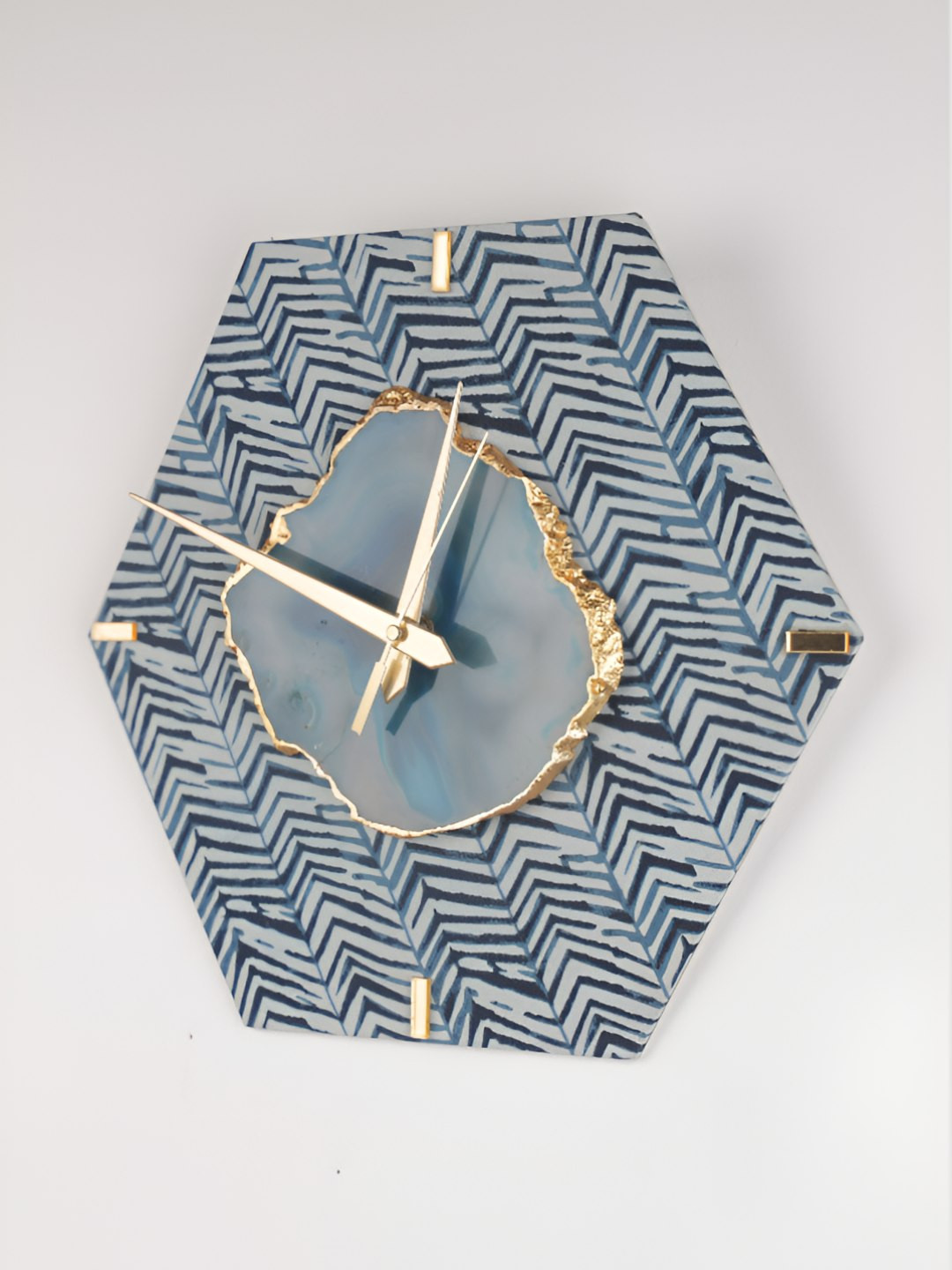 LOOMSARTE Blue MDF Large Display Geometric Battery Analogue Wall Clock