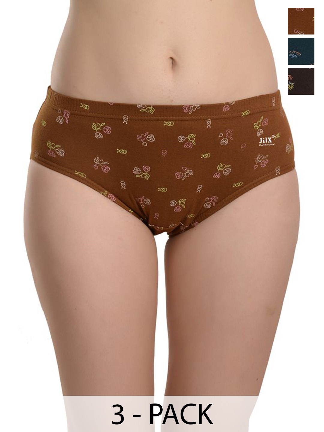JIL X Pack Of 3 Printed Cotton Hipster Briefs MY-JILX-PRO2-PRINT-IE-3PC