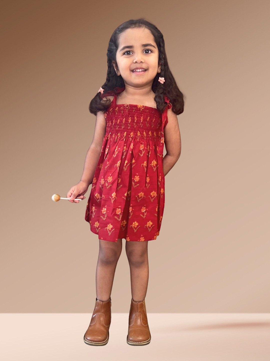 Mamma's Bear Girl Floral Print Smocked Fit & Flare Dress