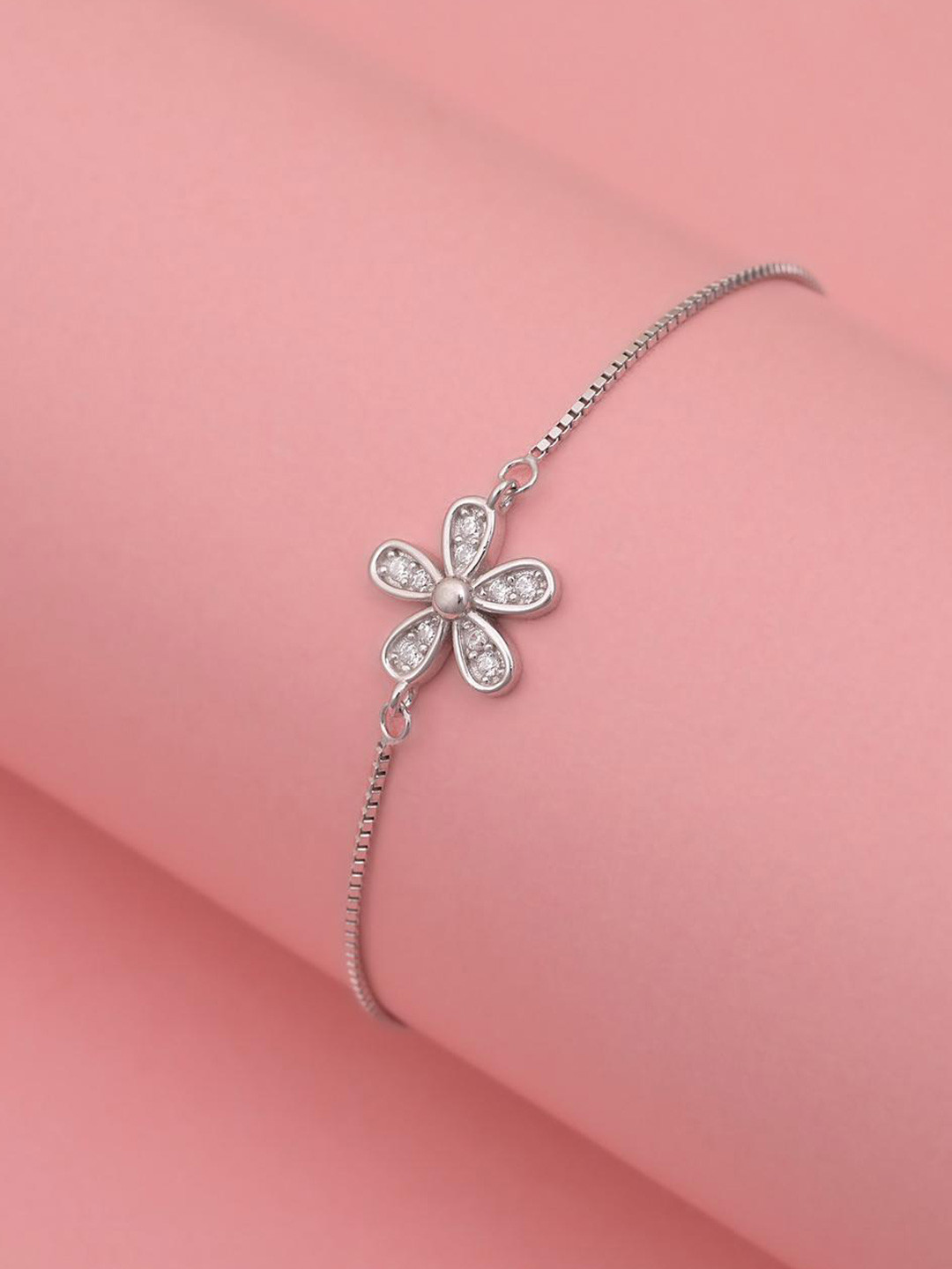 Ovana jewels Women Sterling Silver Cubic Zirconia Rhodium-Plated Wraparound Bracelet