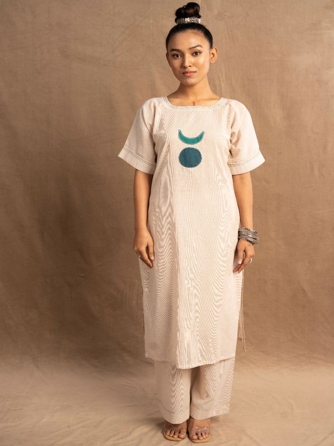 UDD Geometric Yoke Design Patchwork Square Neck Straight Kurta With Palazzos