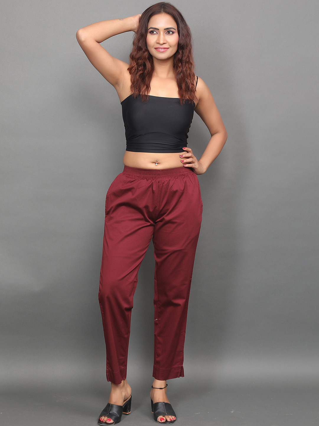 BABRU Women Straight Fit Easy Wash Cotton Cigarette Trousers