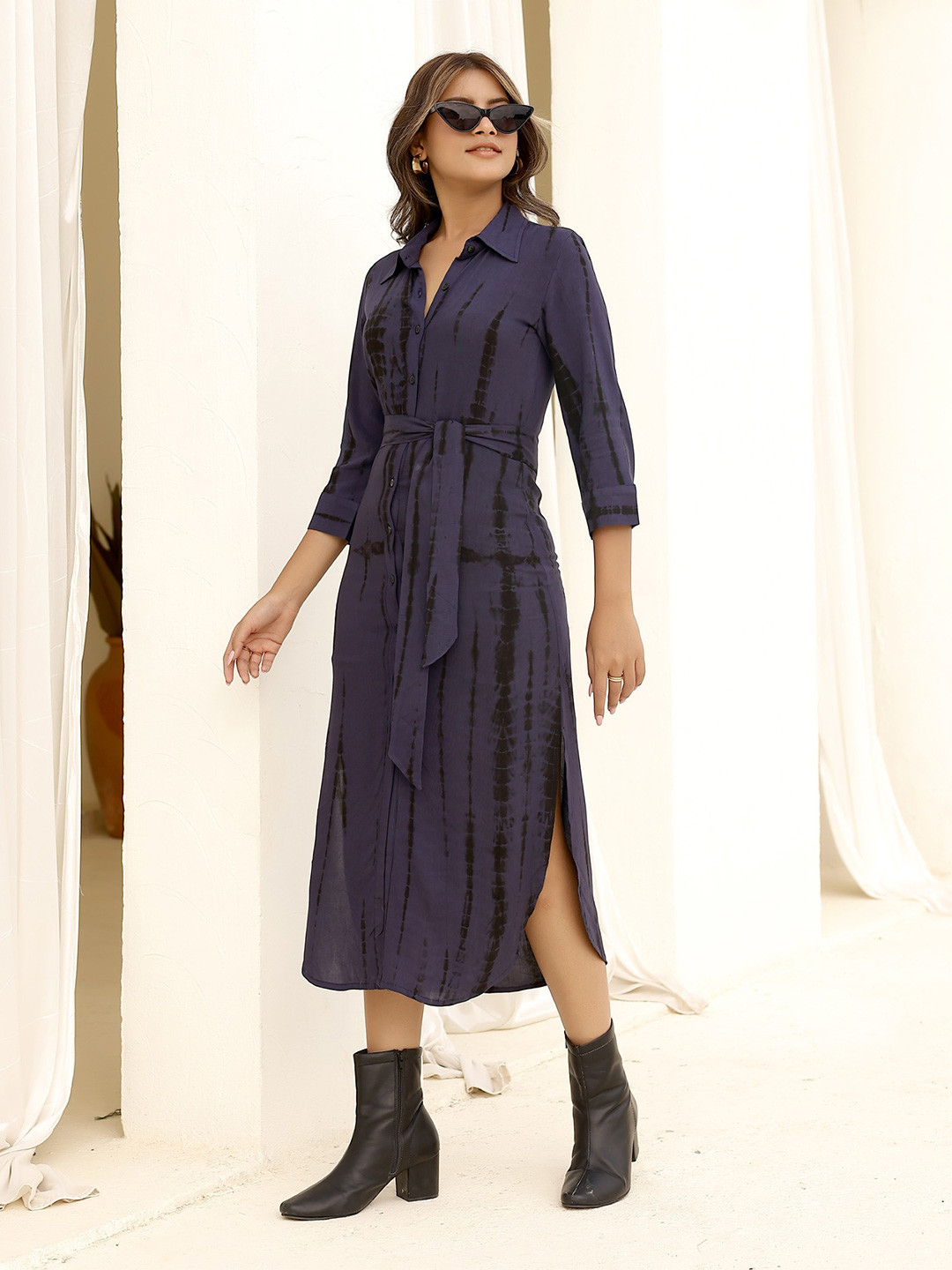 Flabae Women Tie dye Side Slit Shirt Dress