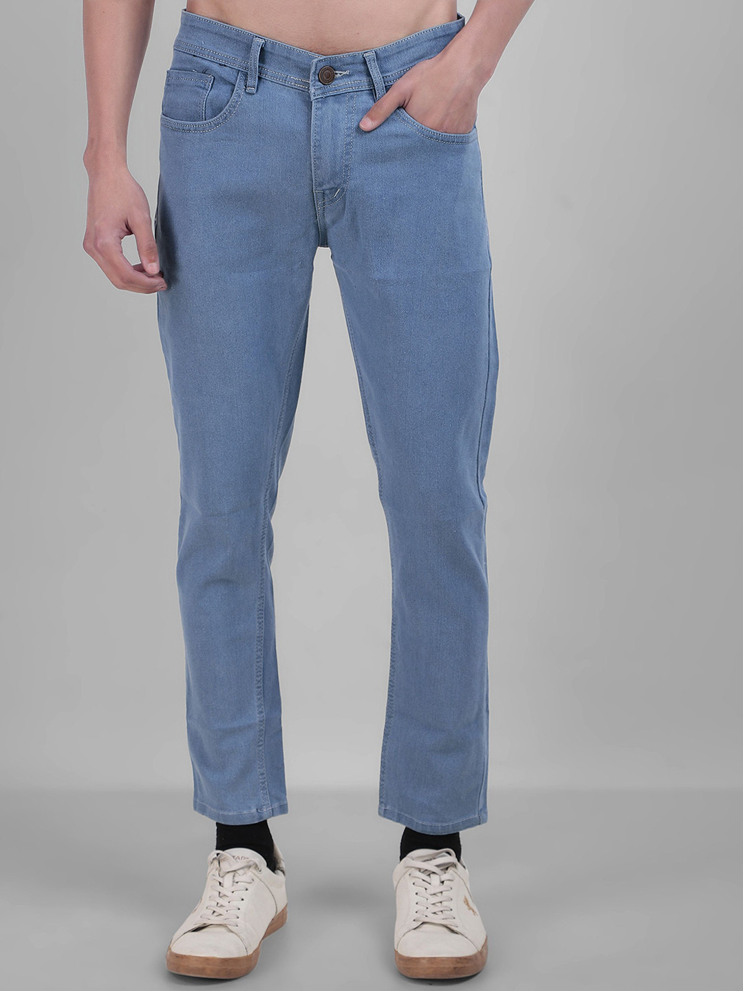 ANGERHOOD Men Slim Fit Low-Rise Cropped Denim Jeans