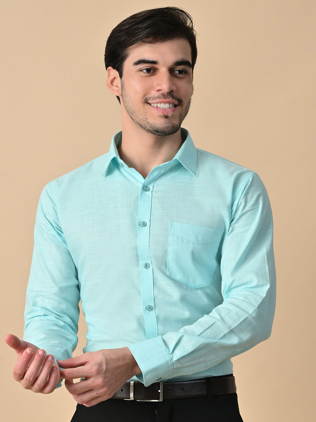 DESIGN UP Men Slim Fit Linen Casual Shirt