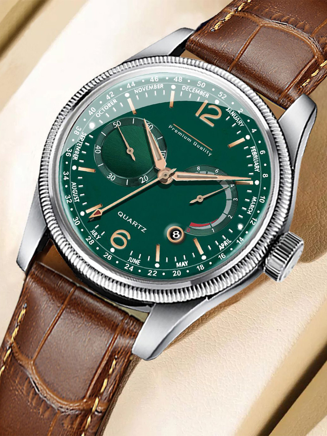 DOUBLERUN Men Dial & Leather Straps Analogue Multi Function Watch H05N8022