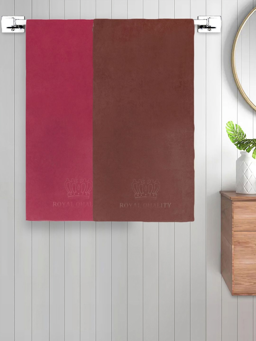 Myntra Elegant Homes Brown & Red 2 Pieces Cotton 420 GSM Bath Towel