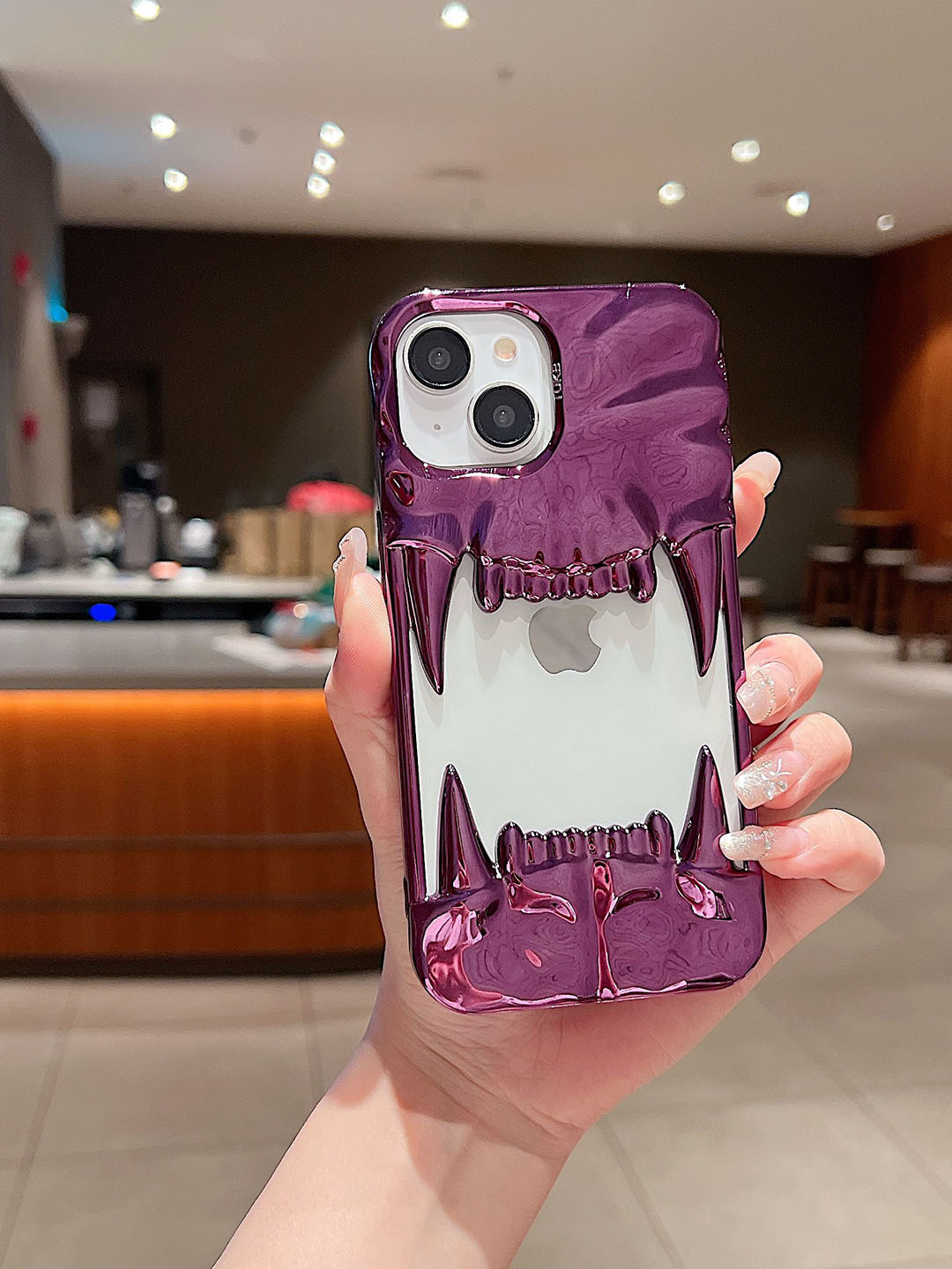 Luxury Kase Shockproof Quirky Chrome 3D Fangs Printed iPhone 15 Back Case