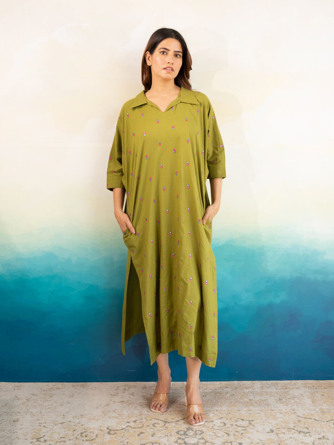 COTTONS DAILY Floral Print Shirt Dress