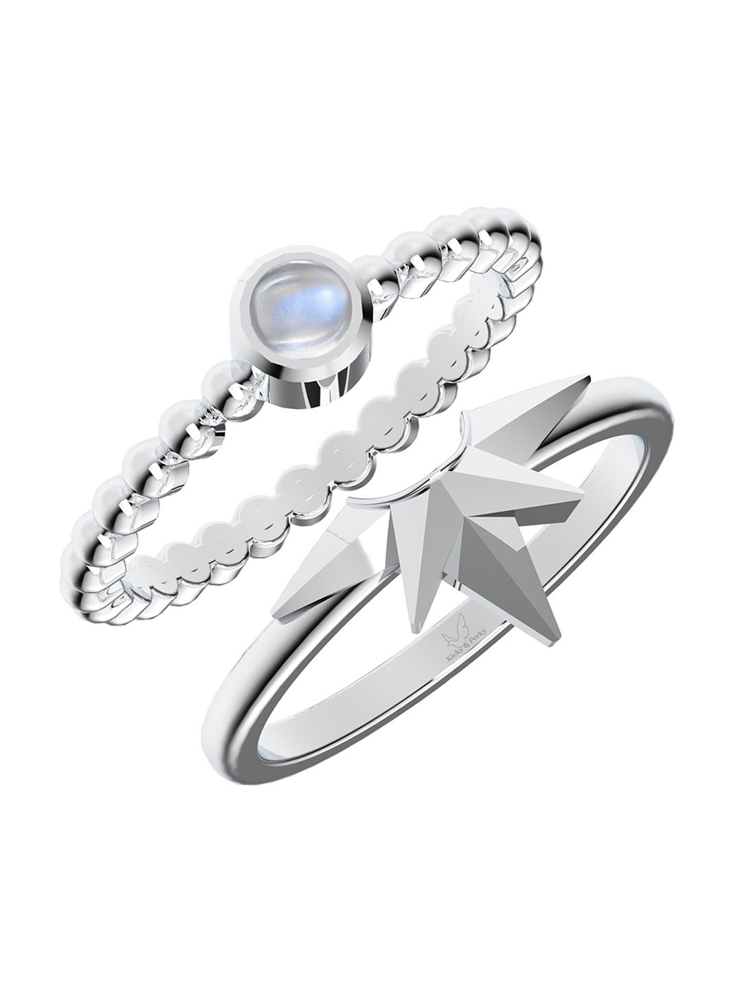 Kicky And Perky 925 Sterling Silver Rhodium Plated Moon Studded Finger Ring