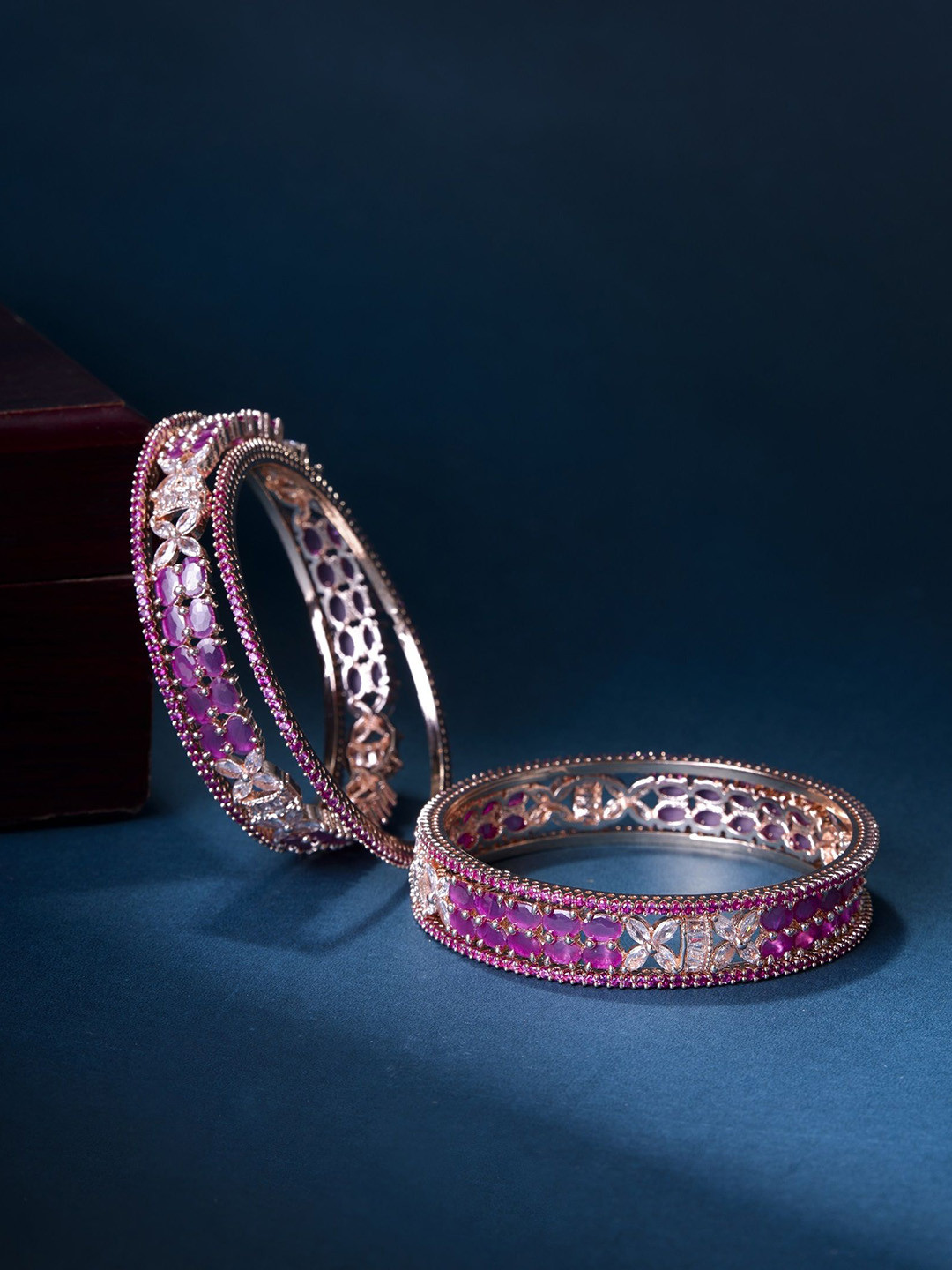 Opal Touch Set Of 6 Rose Gold-Plated AD Studded Bangles