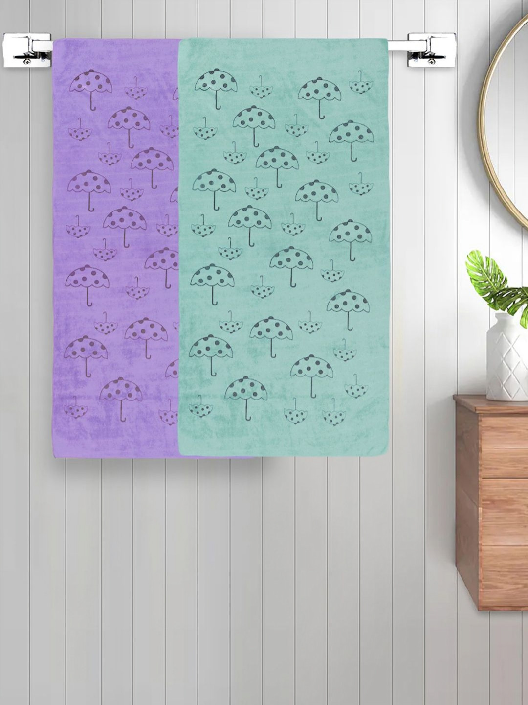 Myntra Elegant Homes Blue & Grey 2 Pieces Printed Cotton 420 GSM Bath Towel