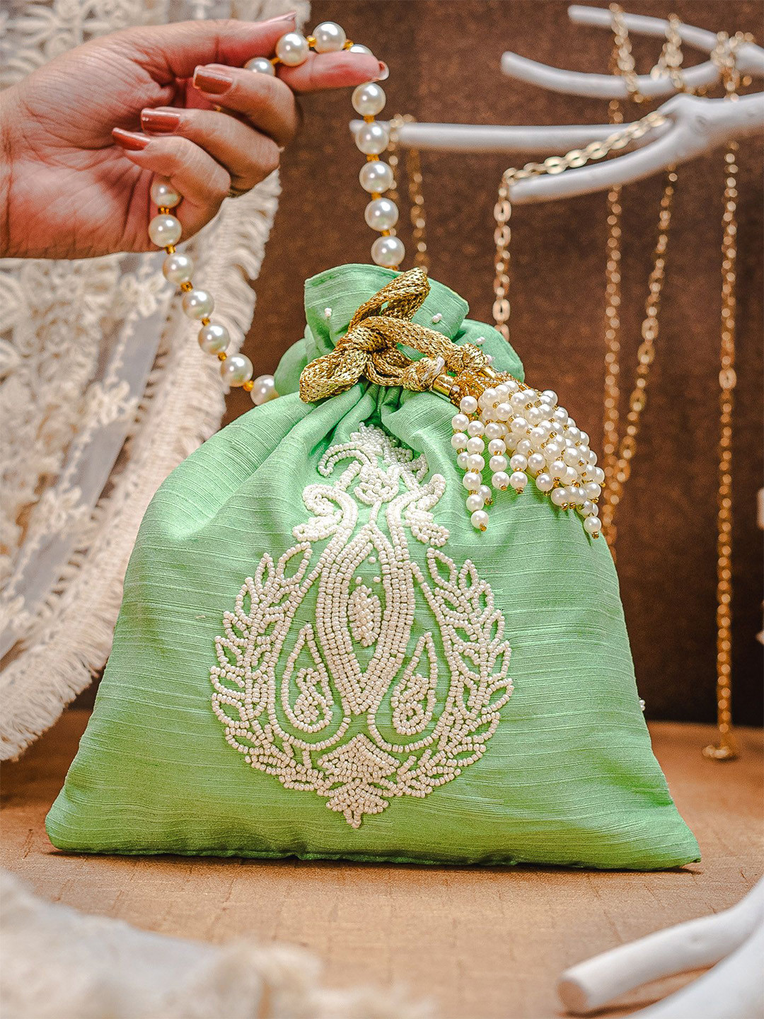 NR By Nidhi Rathi Ethnic Motic Embroidered Potli Clutch