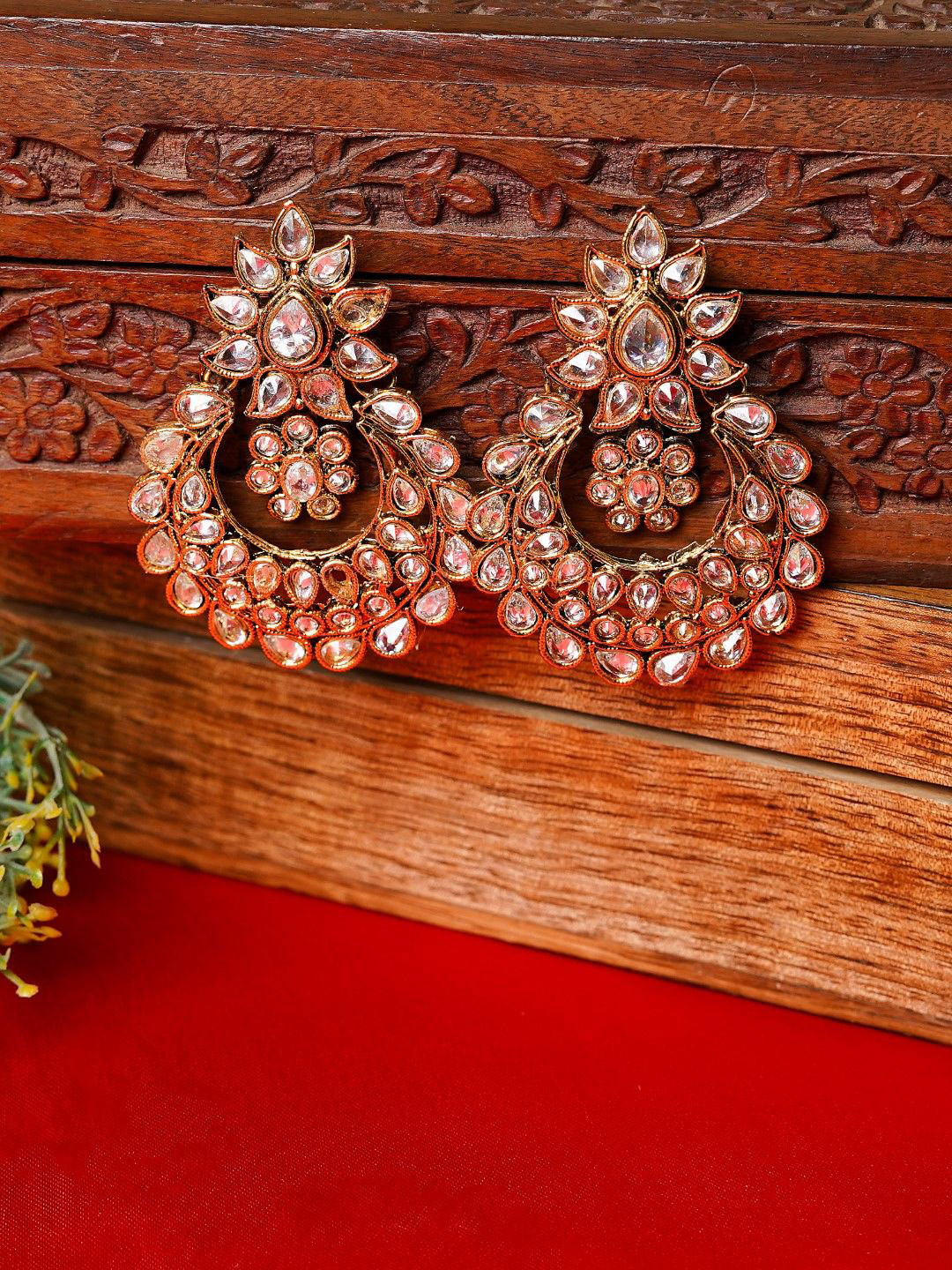 FASHION EMPIRE Gold Chandbali Designer Earrings for Ethnic & Bridal Wear