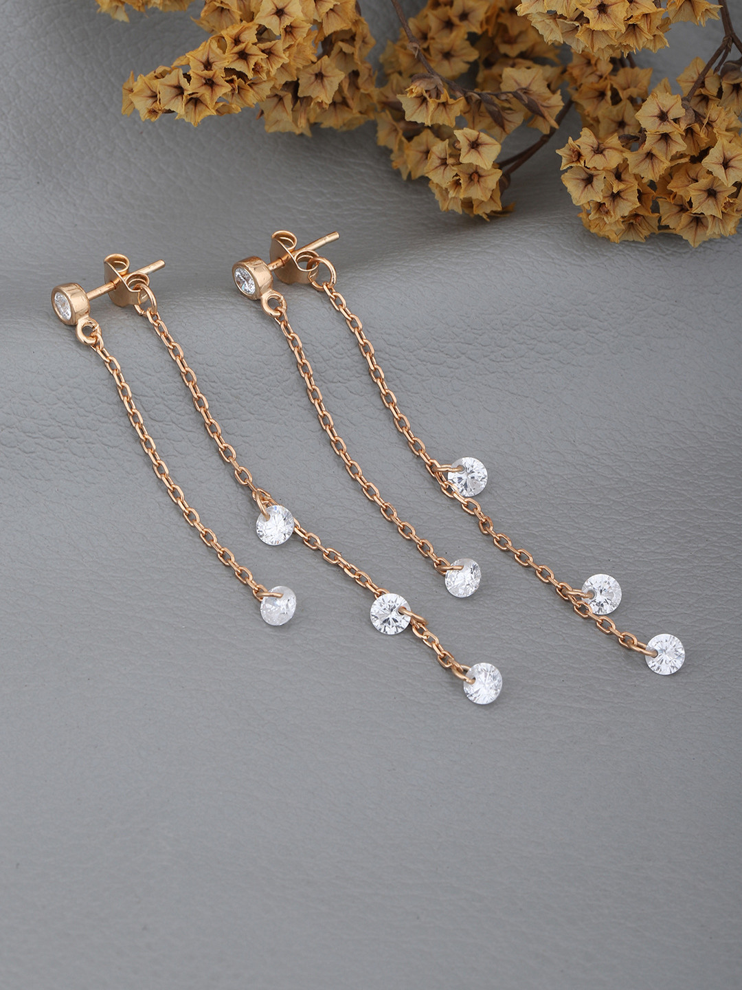 Carlton London 18kt Rose Gold Plated with Chain and CZ Drop Earring