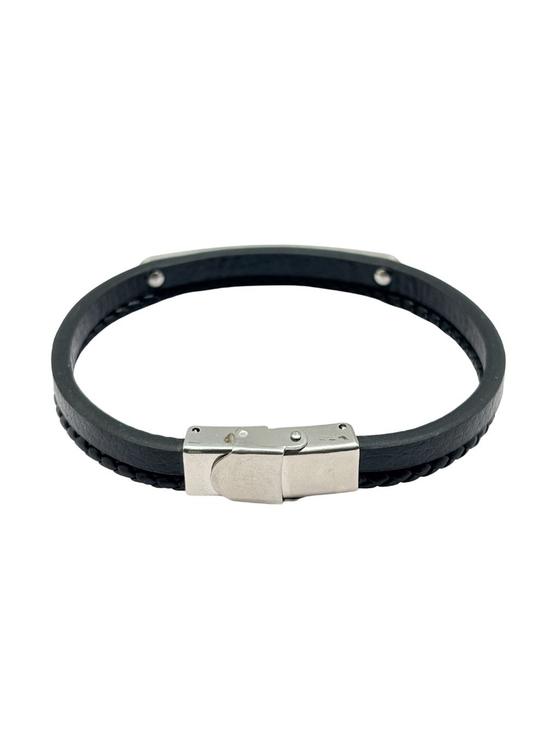 The Tie Hub Men Silver-Plated Braided Faux Leather Wraparound Bracelet