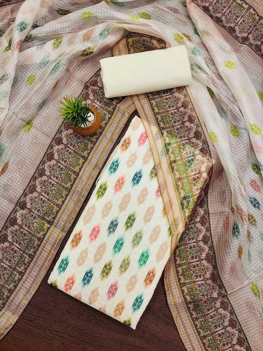 HERE&NOW Floral Woven Design PC Cotton Unstitched Dress Material