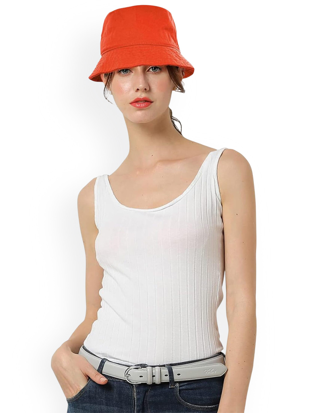TEEMOODS Women Orange Solid Bucket Hat
