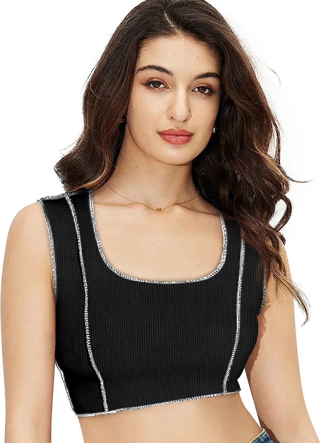 Fashion Care Round Neck Fitted Crop Top