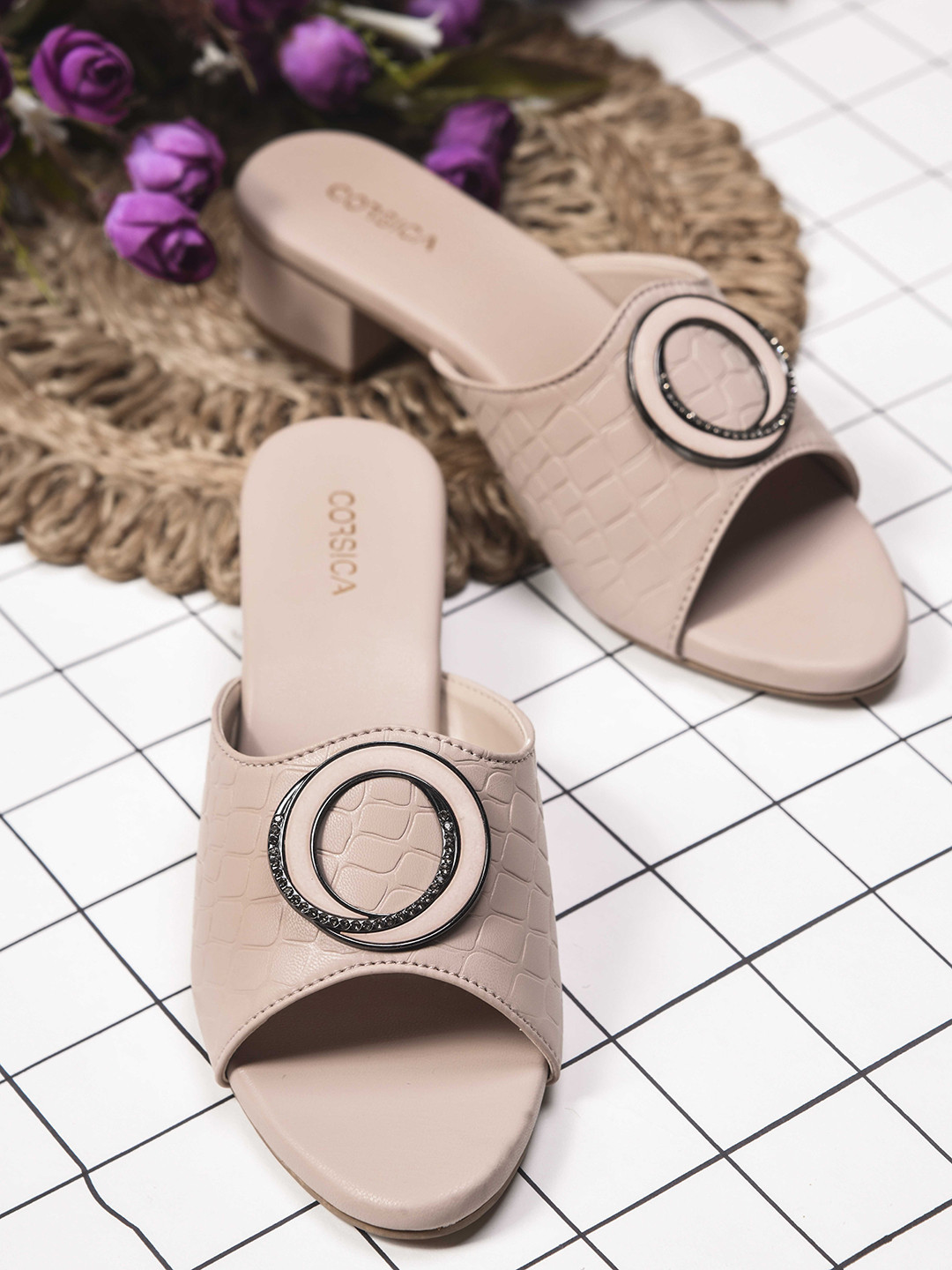 CORSICA Women Textured Block Sandals with Buckles