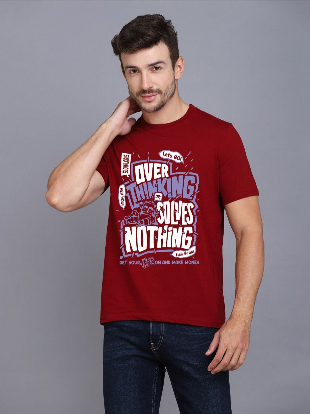 SLOWLORIS Men Typography Printed Round Neck Cotton Slim Fit T-shirt