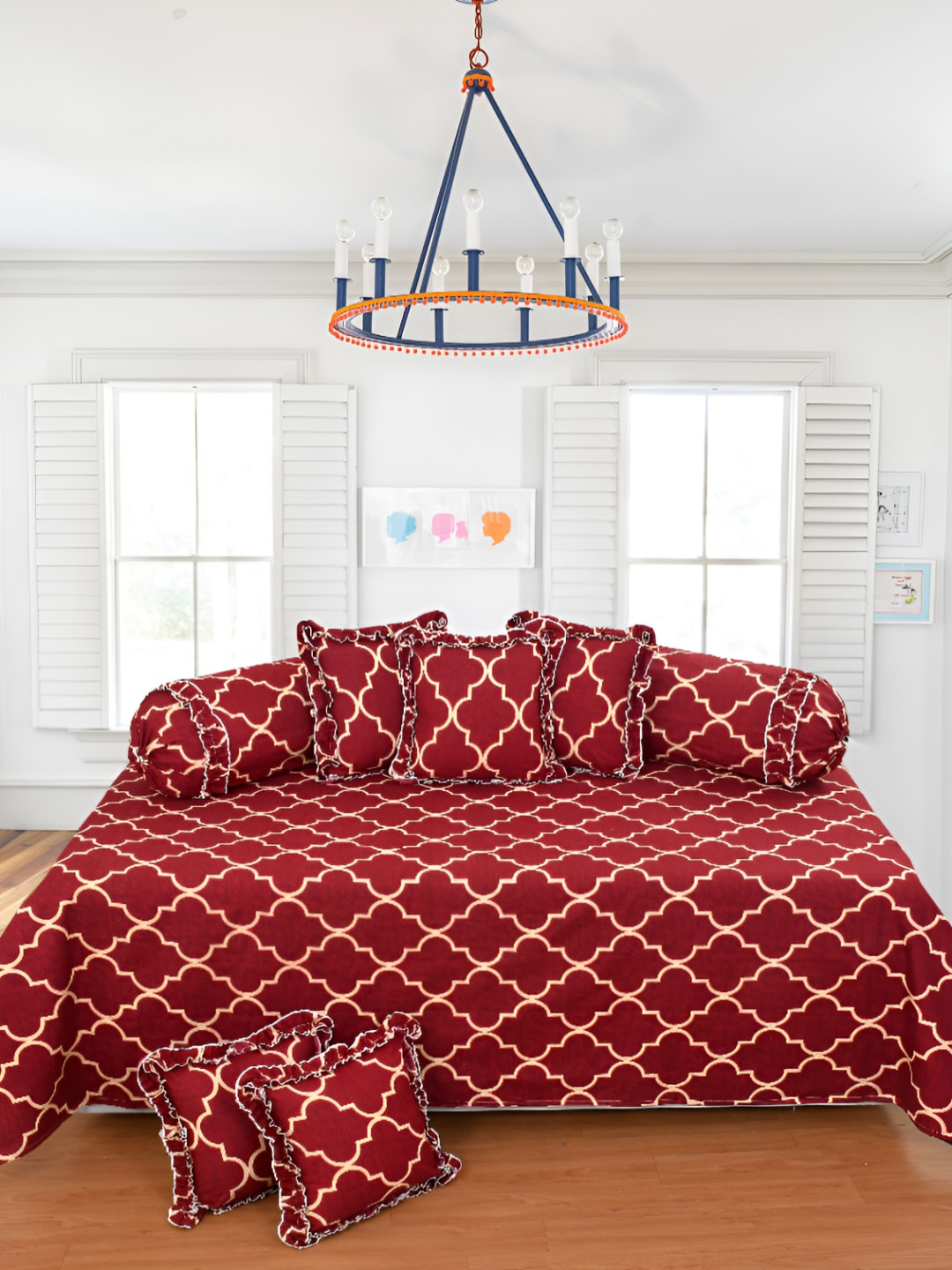 Luxmi Cotton Fabrics Set Of 8 Ethnic Print Bedsheet With Bolster & Cushion Covers