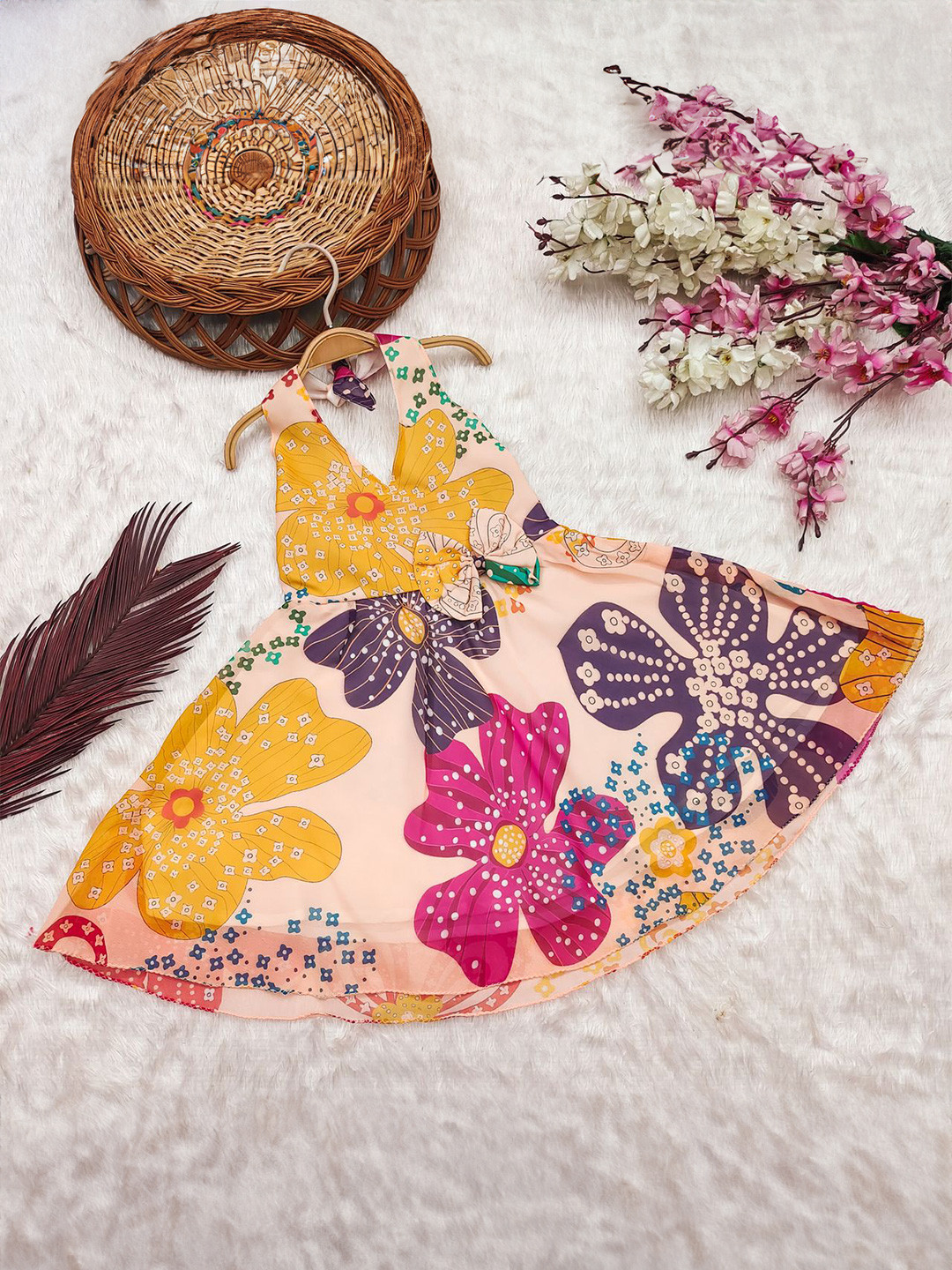 Tejam Floral Print Georgette A-Line Dress