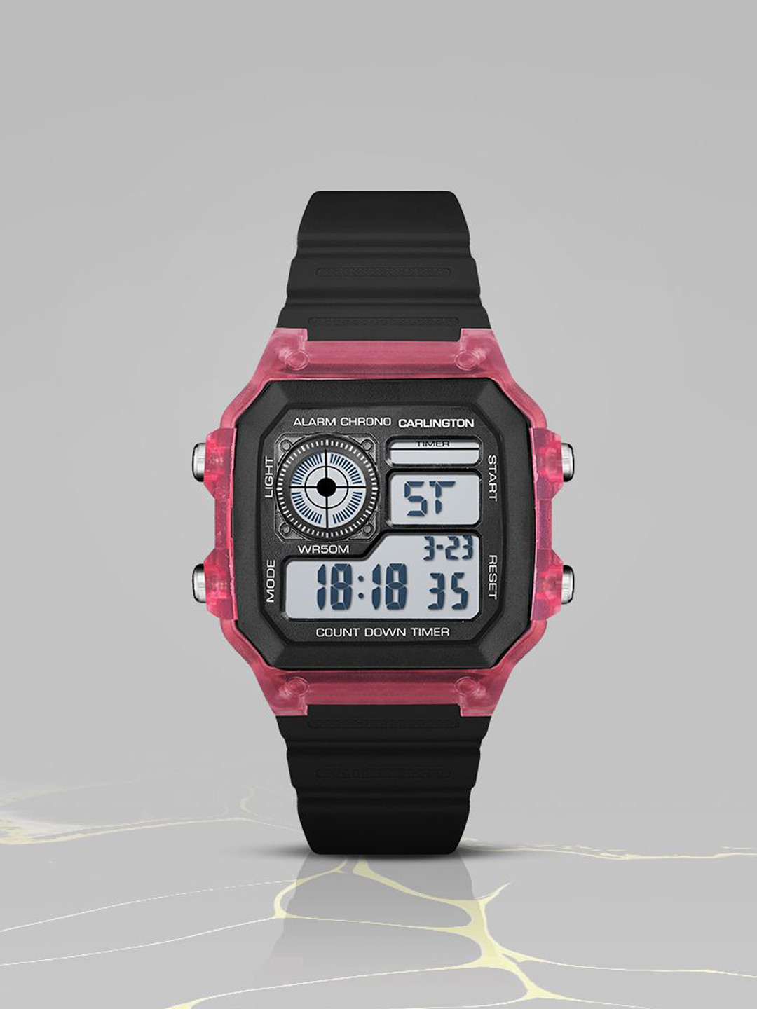 CARLINGTON Unisex Dial & Straps Digital Multi Function Watch Endurance 9079 Red Black