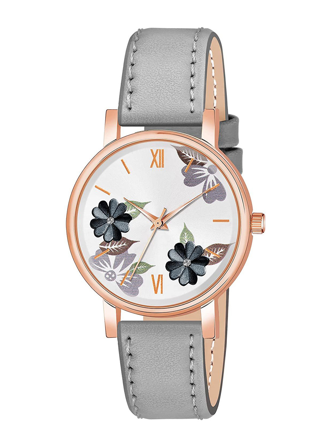 JUST LIKE Girls Printed Dial & Stainless Steel Straps Analogue Watch 81-Flowers Grey
