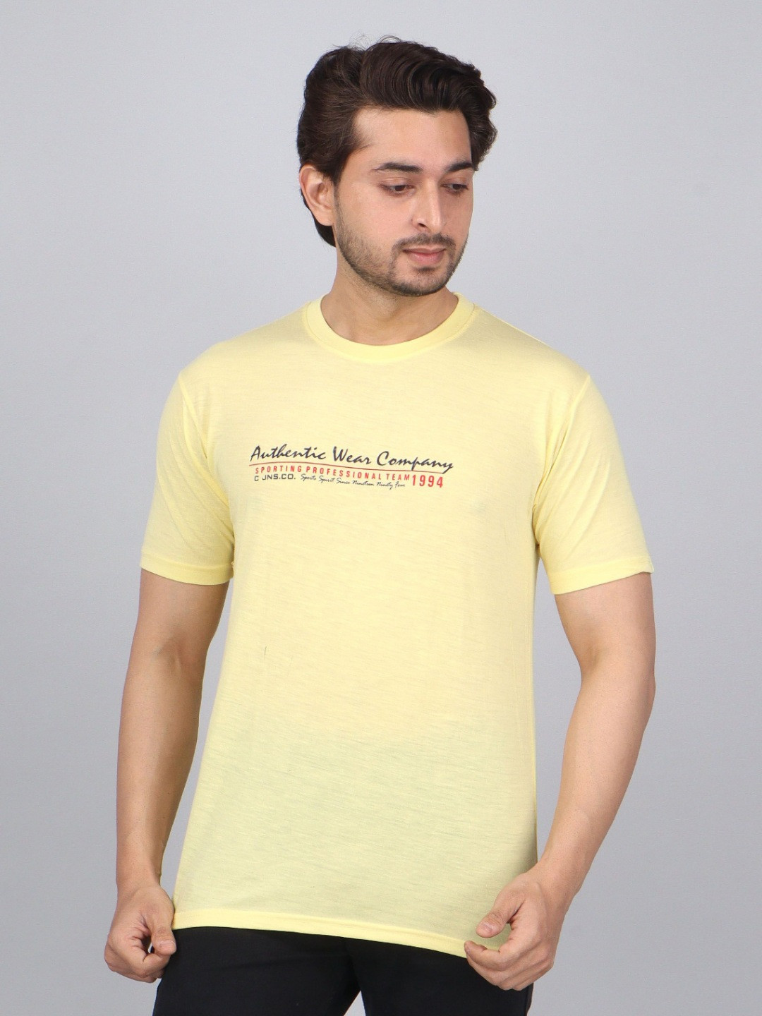 Men's Yellow Typography Round Neck Regular Fit T-shirt