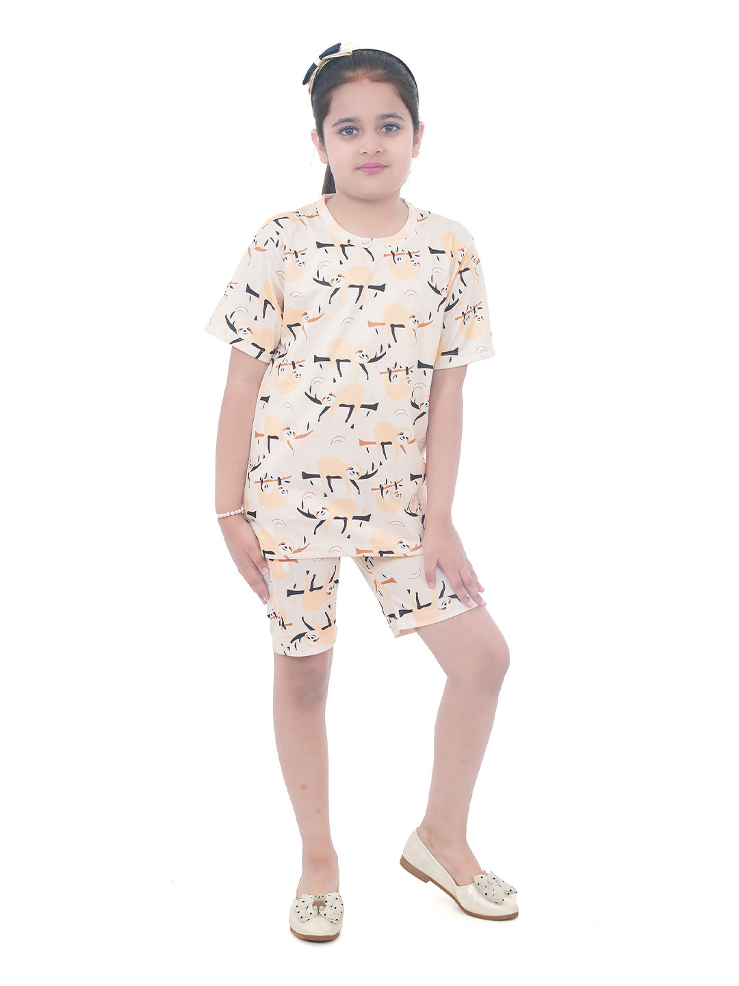 BUFFARO Girls Printed Short Sleeves T-shirt With Shorts