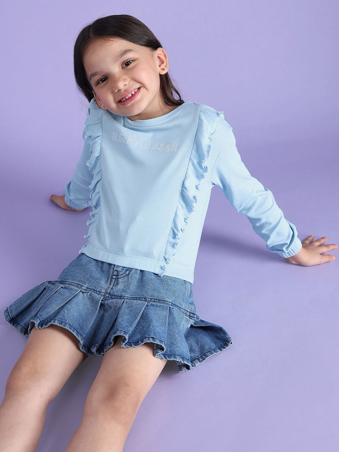 U.S. Polo Assn. Kids Girls Embellished Ruffles Pure Cotton Top