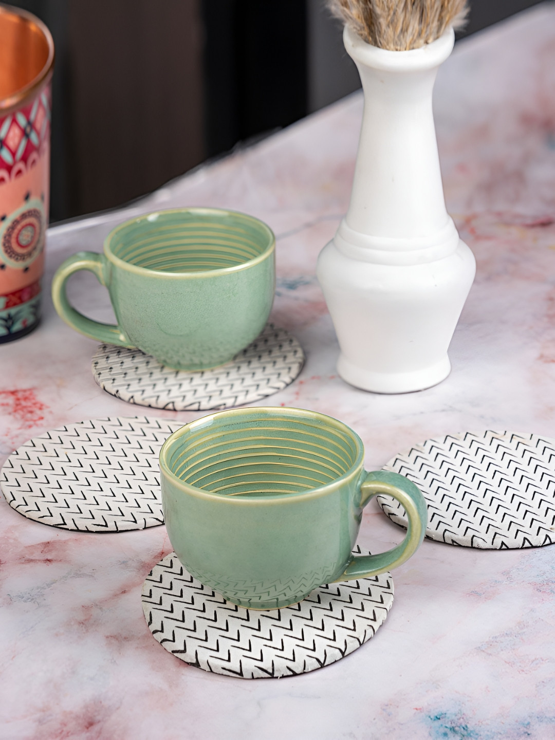 LOOMSARTE Set Of 4 Printed Round Wooden Coasters