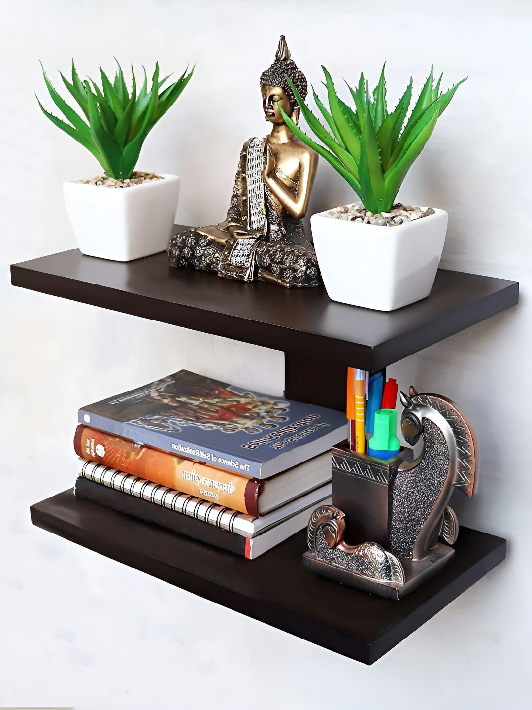 Xtenshion Crafts 2 Piece Brown Wooden and Macrame Shelf