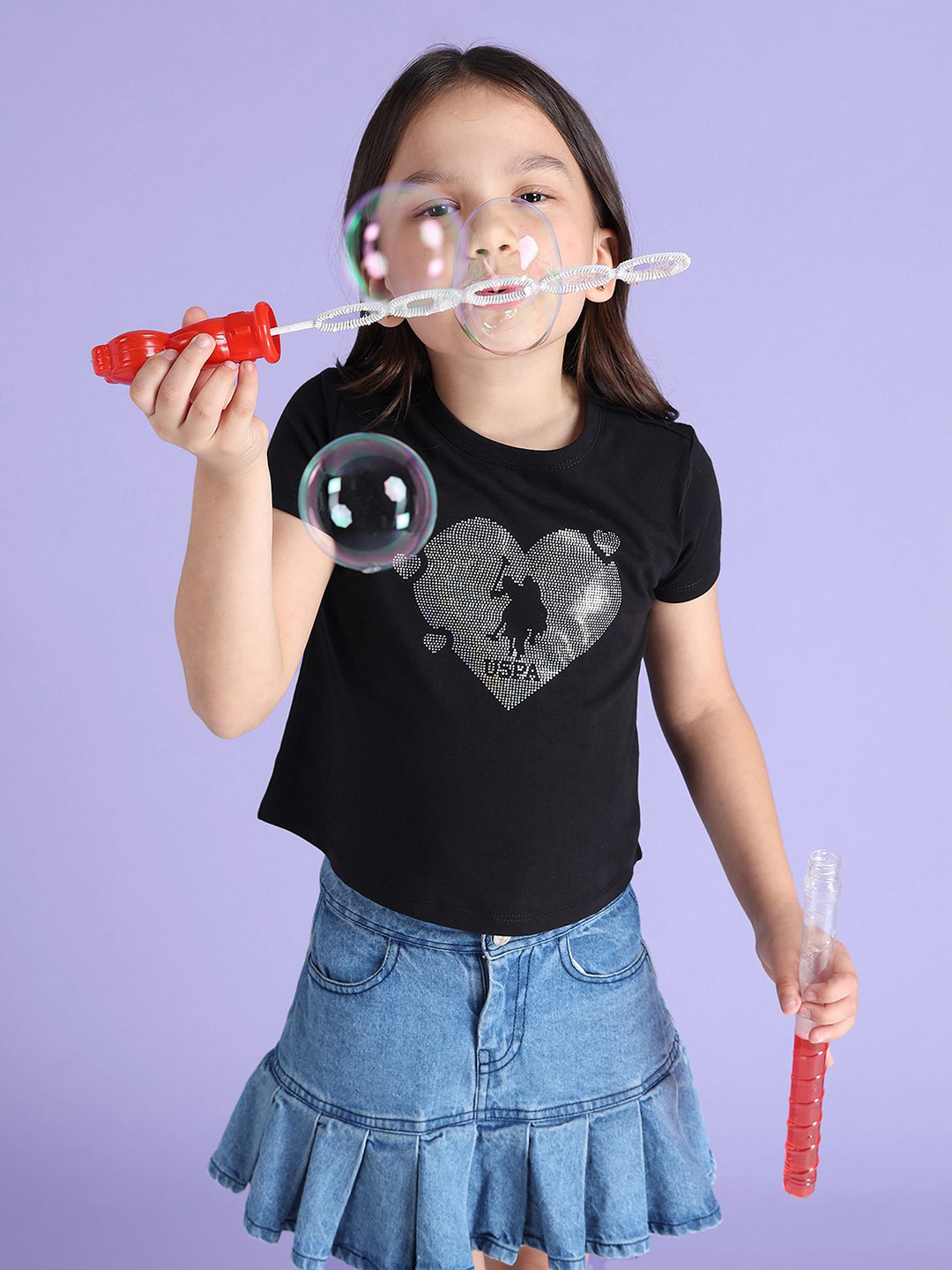 U.S. Polo Assn. Kids Stone Studs Brand Logo Pure Cotton T-shirt