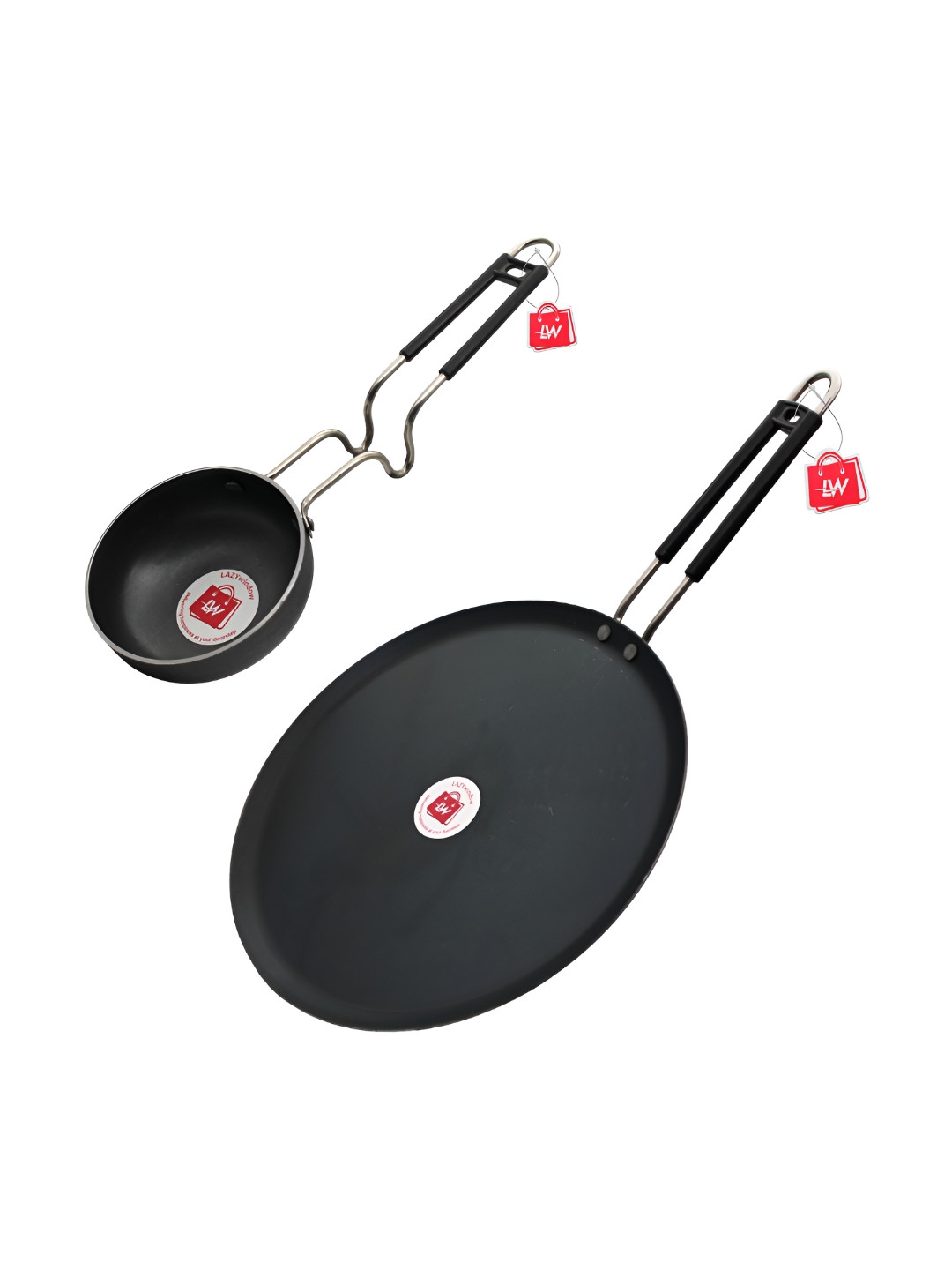 LAZYwindow Black & Silver Toned 2 Pieces Microwave Safe Cookware Set