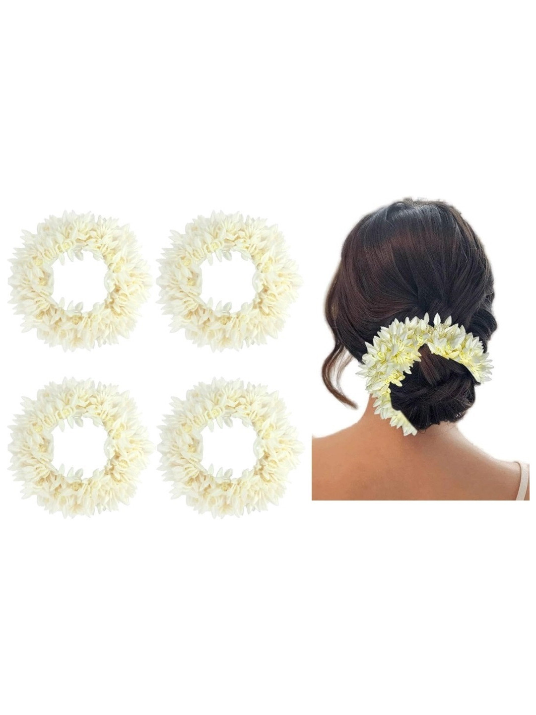 Blubby Set of 4 Mogra Gajra Scented Scrunchies for Bun