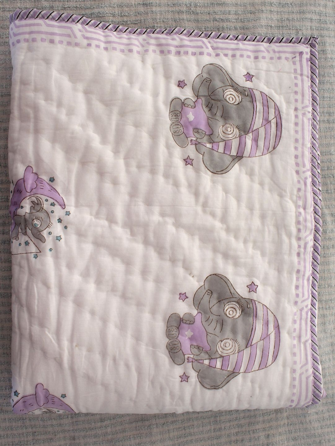 Weaves of Tradition White & Grey Cartoon Characters 210 GSM Cotton Single Bed Blanket