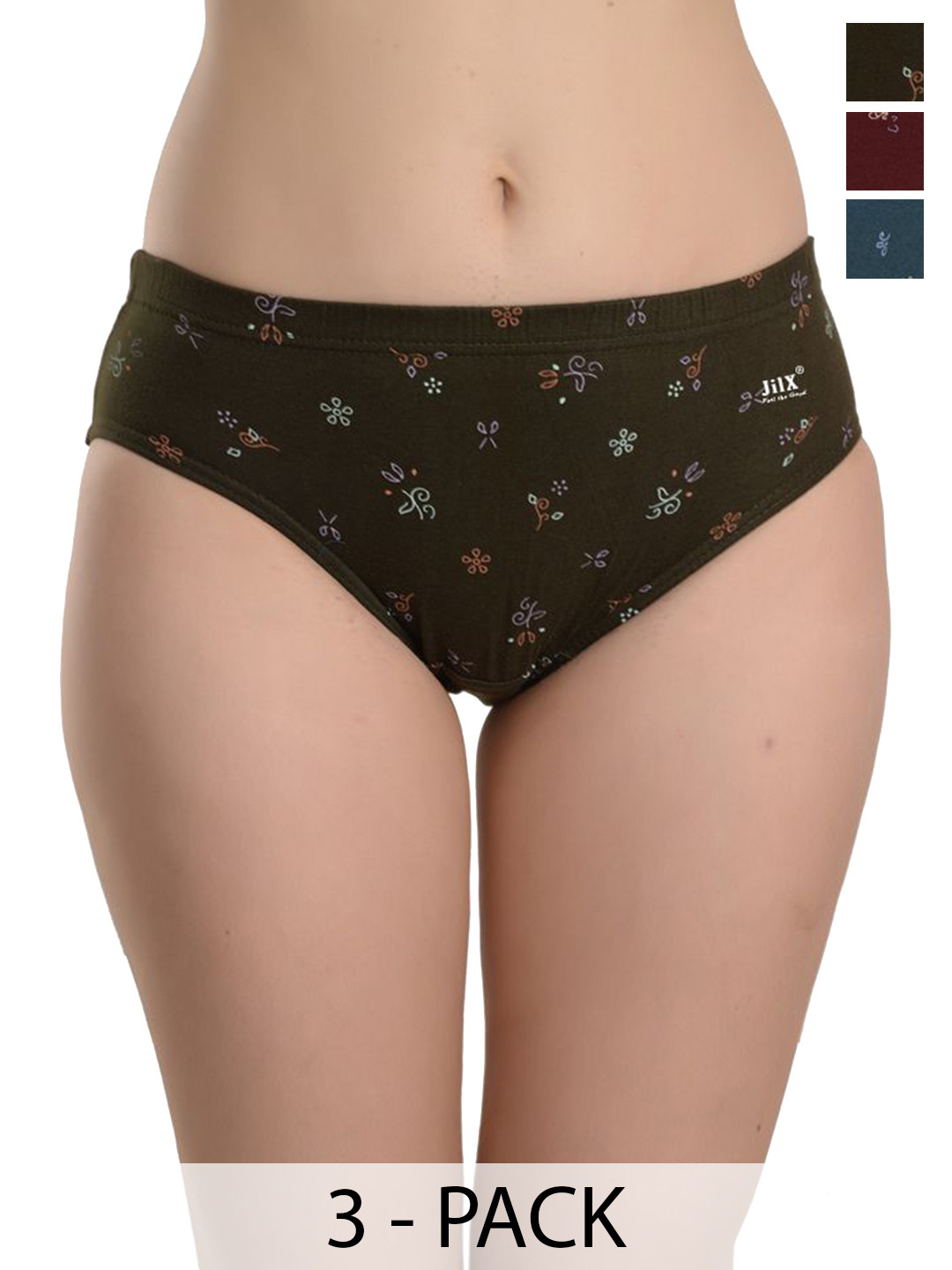 JIL X Pack Of 3 Printed Cotton hipster Briefs MY-JILX-PRO-PRINT-IE-3PC