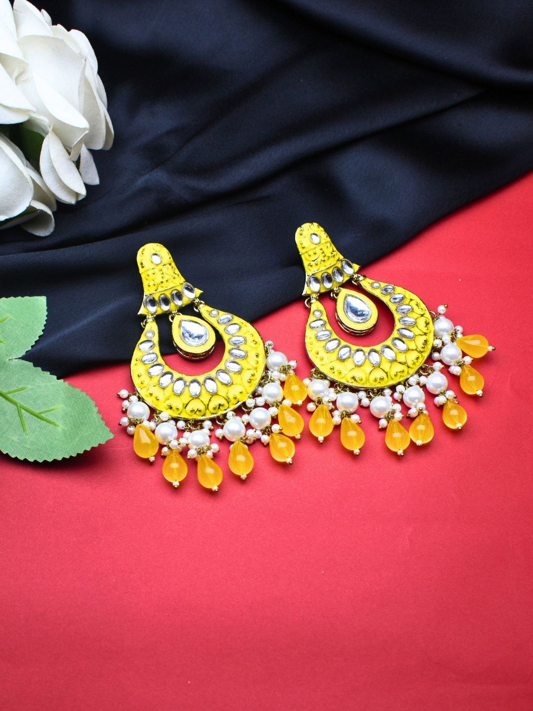 J & C Fashion Arena  Gold-Plated Pearls Beaded Contemporary Drop Earrings