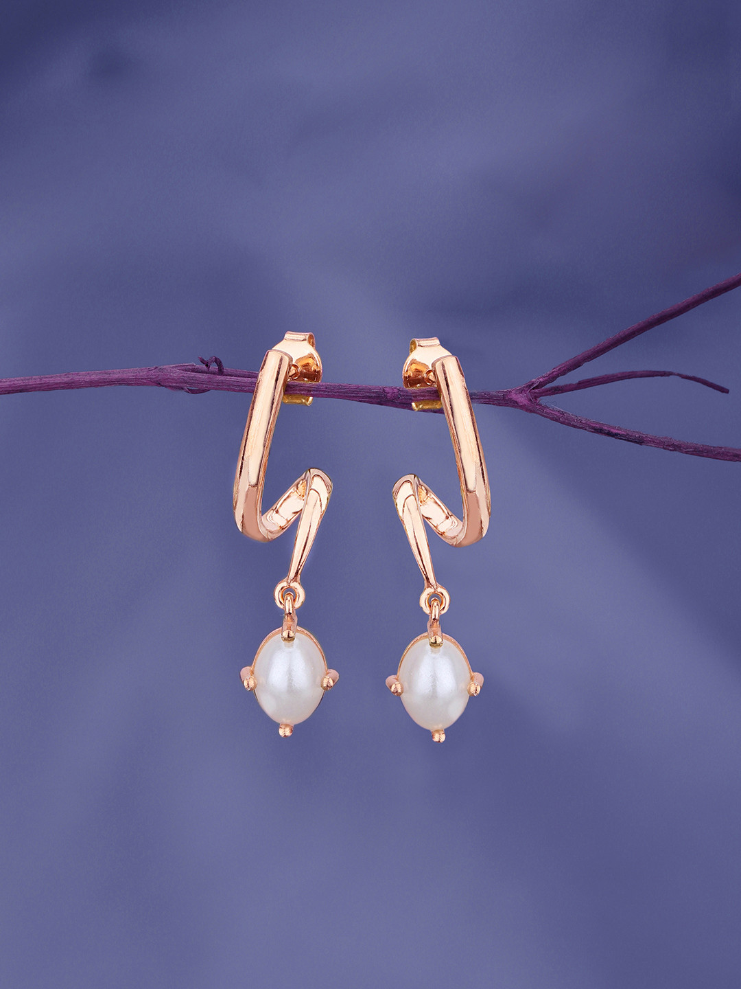 Carlton London 18kt Rose Gold Plated with Pearl Contemporary Drop Earring