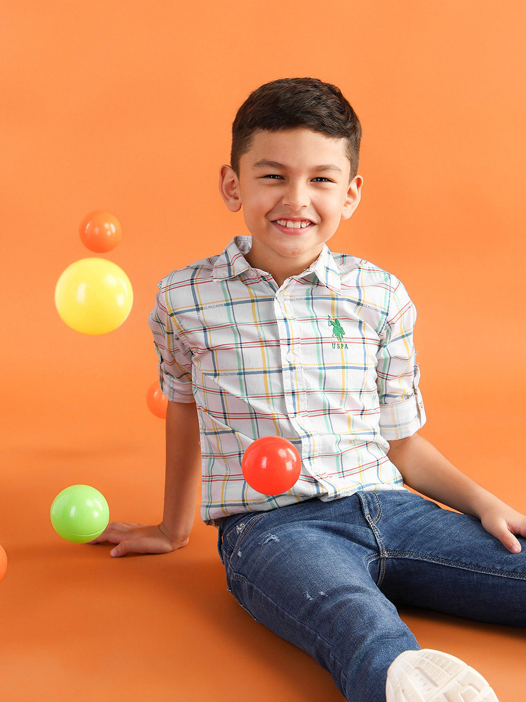U.S. Polo Assn. Kids Boys Grid Tattersall Checked Pure Cotton Shirt