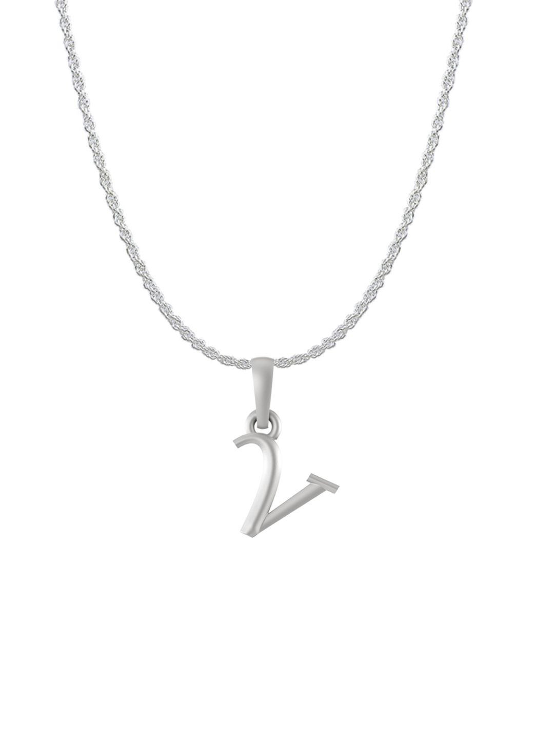 Metronaut 92.5 Sterling Silver V Alphabet Pendant With Rope Chain