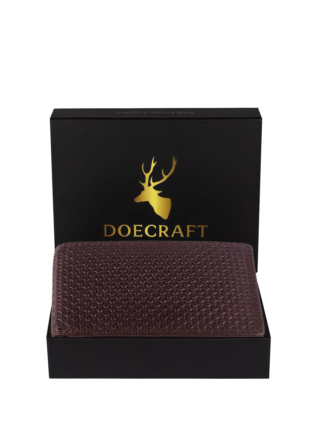 DOECRAFT Men Textured Leather Two Fold Wallet With RFID Features
