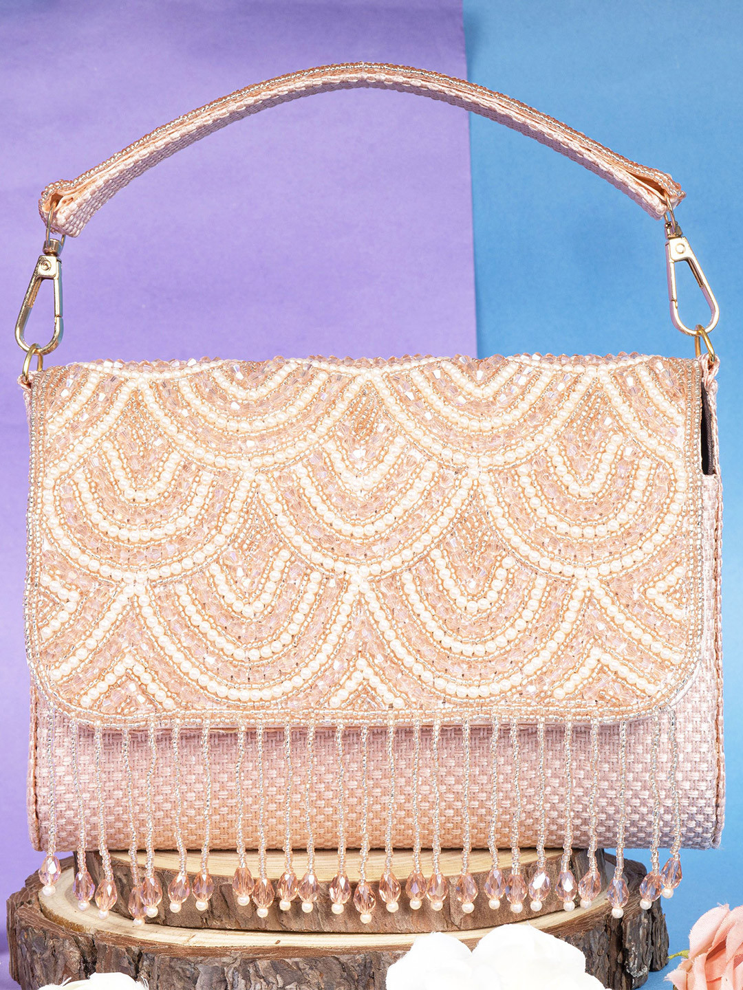 OSTY Embroidered Jute Box Clutch