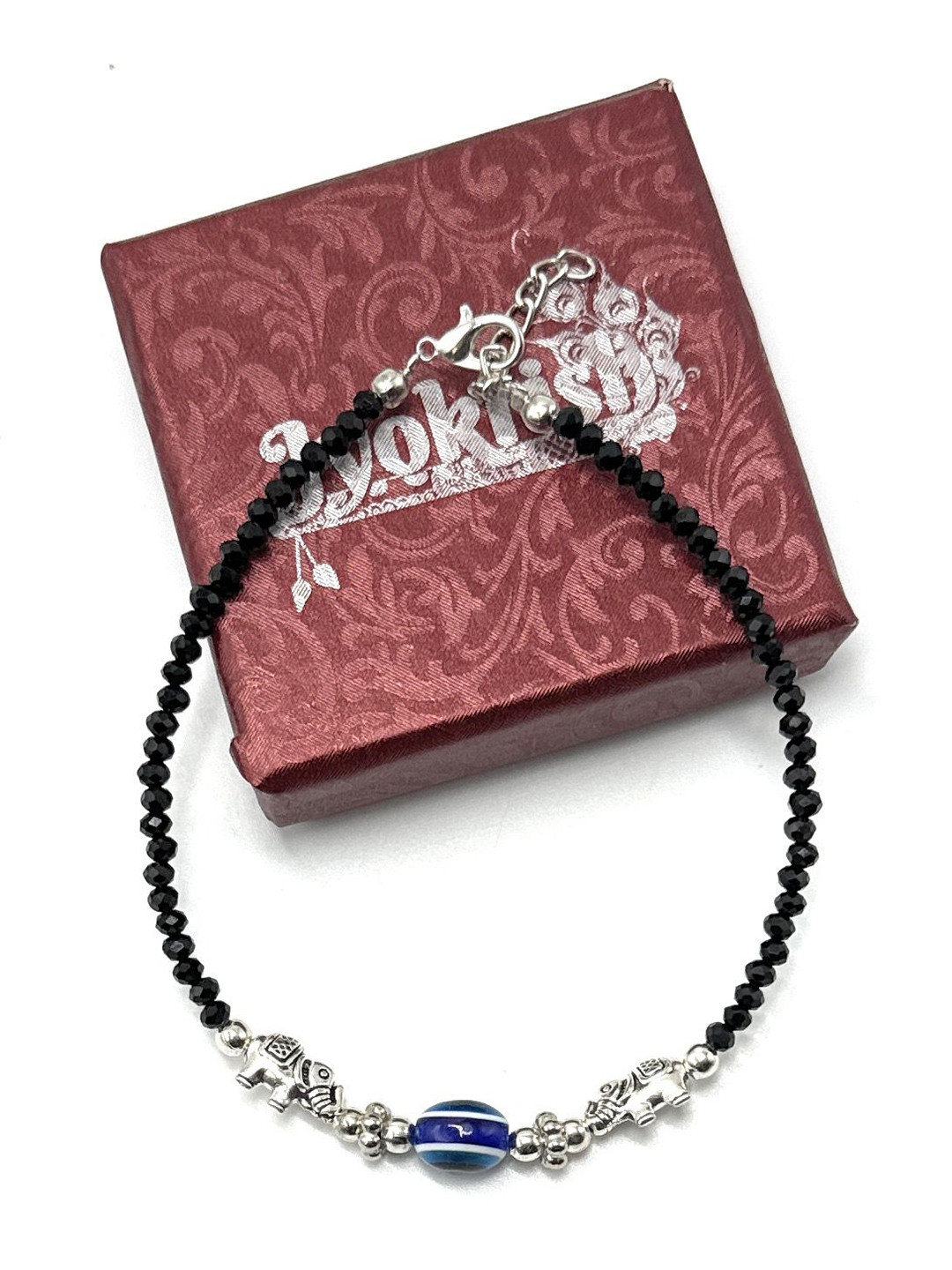 Jyokrish Silver-Plated Leg Bk Moti Elephant evil eye Anklet