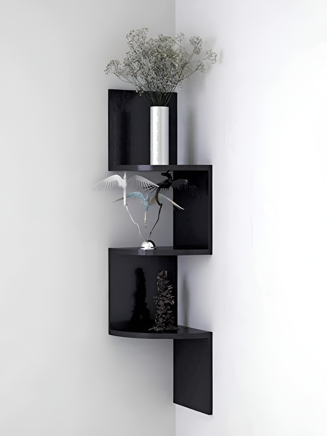 Xtenshion Crafts Black Wood Corner Wall Shelf