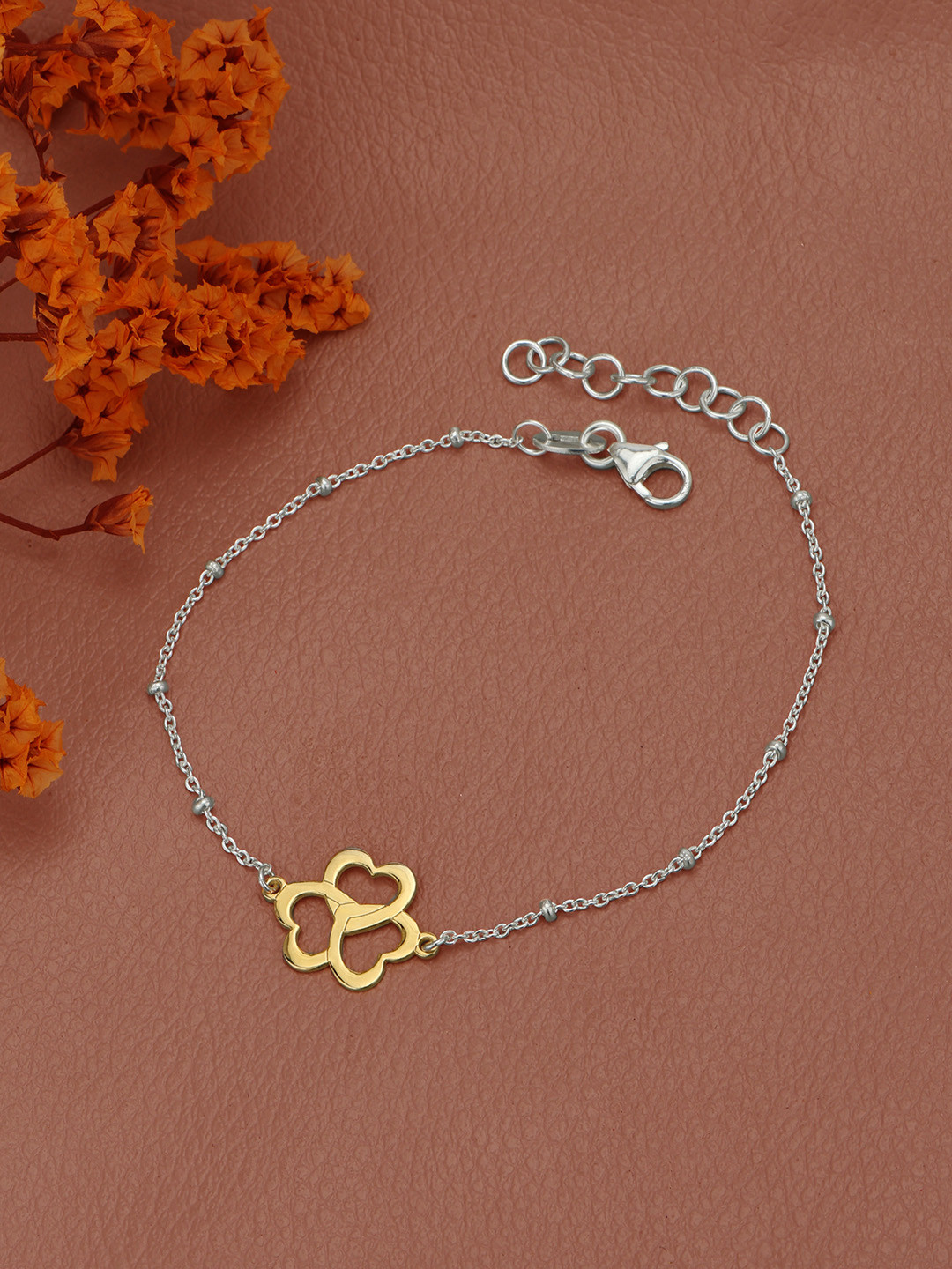 DressBerry Rhodium with 18kt Gold Plated with Three Heart Charm Bracelet